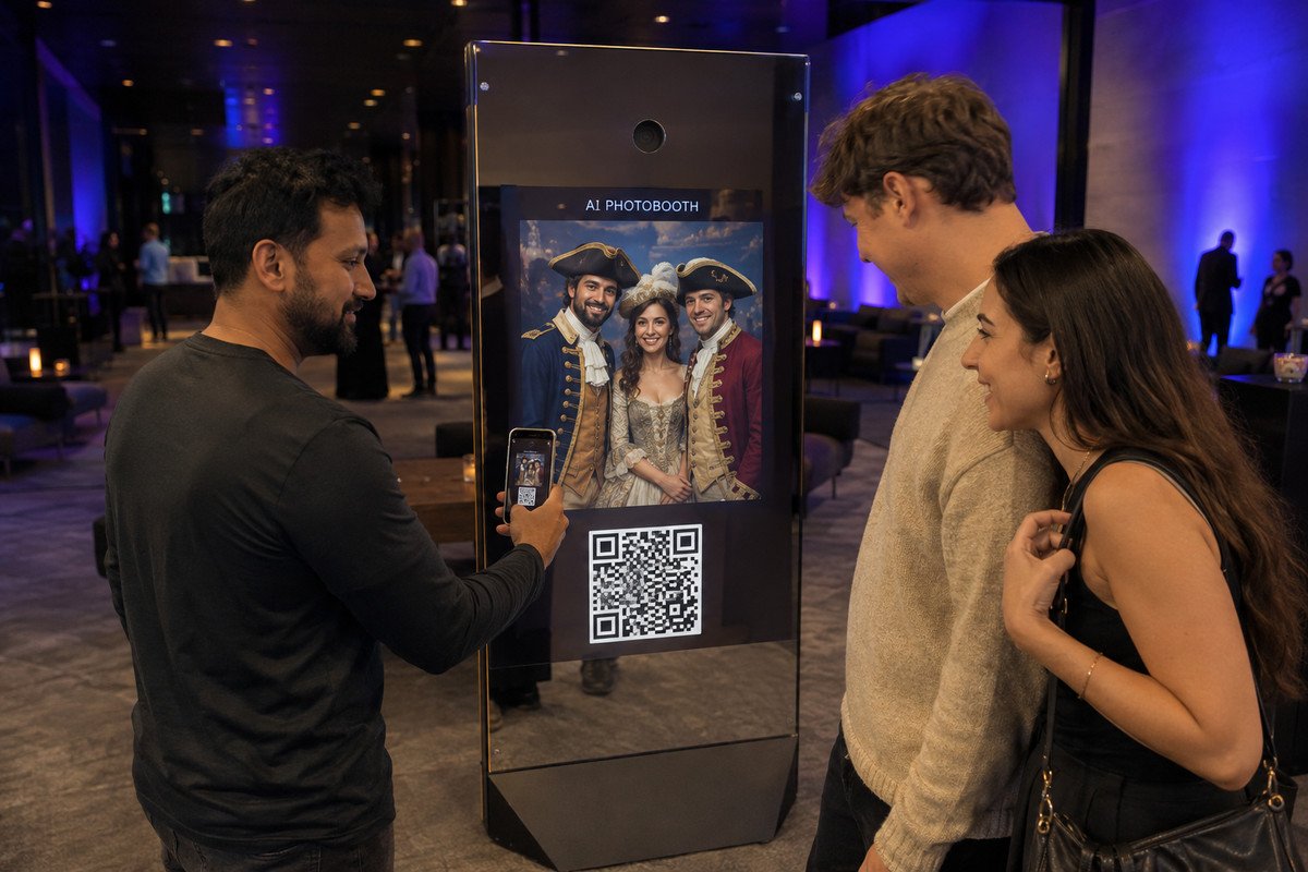 Guest scanning QR code from physical kiosk screen