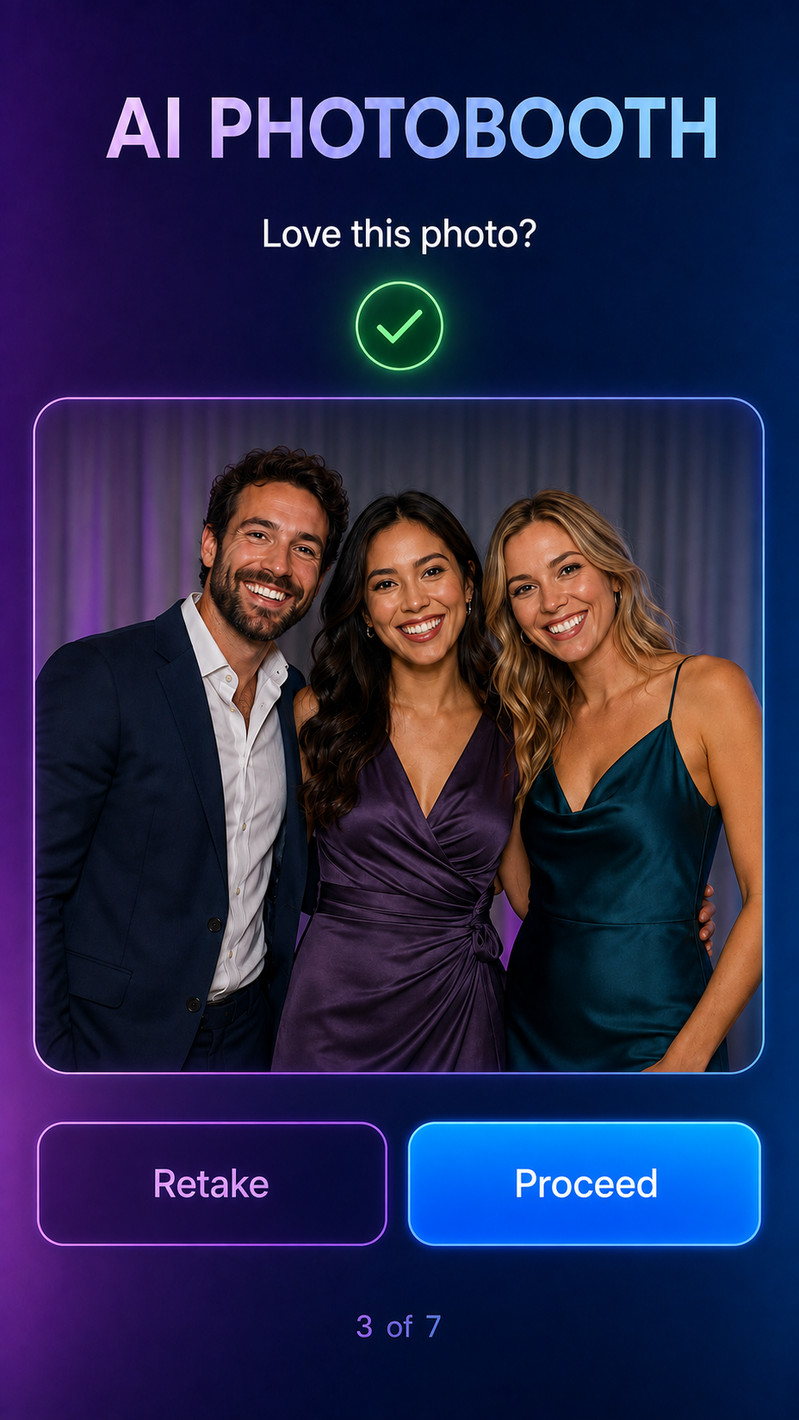 AI Photobooth Step 3: Review the captured photo (Retake or Proceed)