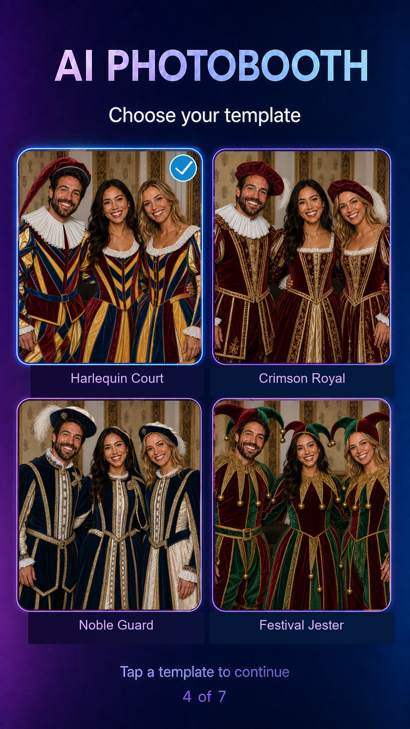 AI Photobooth Step 4: Select a costume template