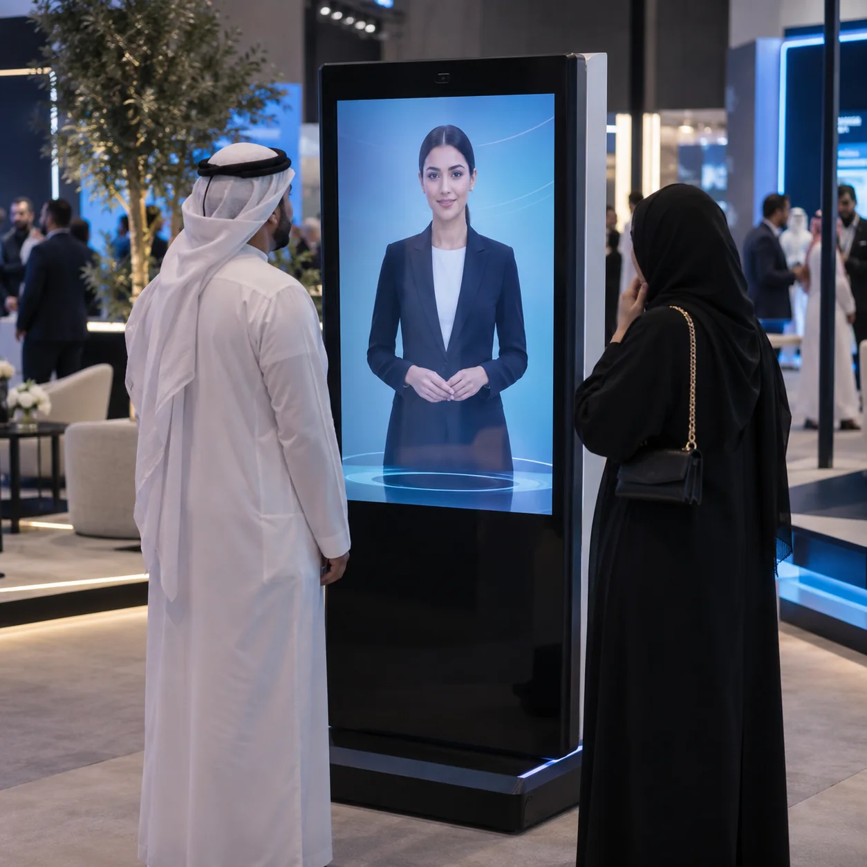Digital multilingual host presented on an event display